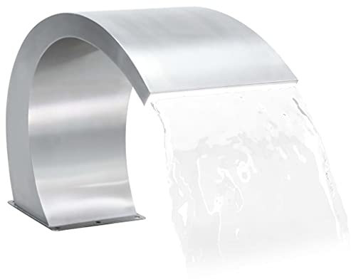 Festnight Fuente Cascada de Piscina con Leds Acero Inoxidable, Cascada Piscina Diseño Curvo, Fuente Jardin, Cascada de Agua para Estanque de Jardín o Piscinas 30x60x45 cm