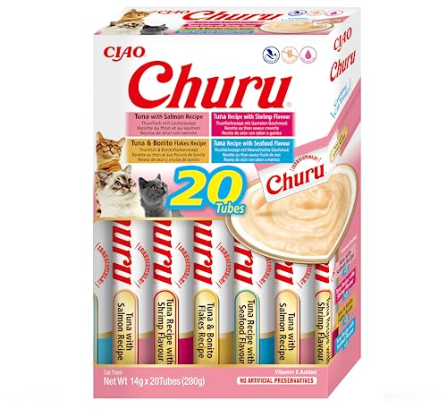 INABA Churu Katzenleckerlis Liquid Snack Variety Box mit Meeresfrüchte | Getreidefrei, Zuckerfrei, ohne künstliche Aromen | 100% natürliches Fleisch, Premium Katzensnacks aus Japan 20 x 14 g