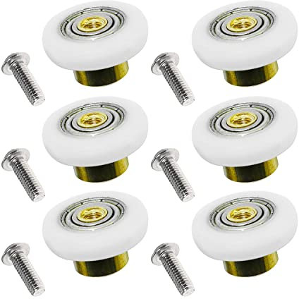 Lot de 6 roulettes de porte de douche de diamètre 19 mm x 5 mm, coulissantes lisses et silencieuses, pièces de rechange faciles pour glissières de porte en verre (φ19 mm)