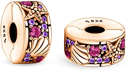Annmors 925 Sterling Silber Bead Charms für Europäische Armbänder und Halskette Rose Gold Pavé Clip Perlen mit 5A Zirkonia, Weihnachten, Valentinstag, Muttertag, für Frauen und Mädchen packs of 2