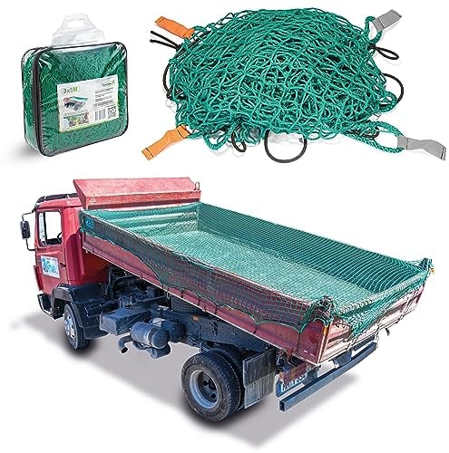 CargoVA® Intelligentes Anhängernetz 3,5x6M [DEKRA Geprüft] - Hängernetz mit Gummiseil, Tasche & Eckenmarkierung - zur perfekten Ladungssicherung