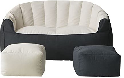 DESHVA Große Sitzsack-Stuhlabdeckung für 2 Personen, (ohne Füllung) Spezielle Form Hohe Rückenlehne Faules Sofa,White+Grey