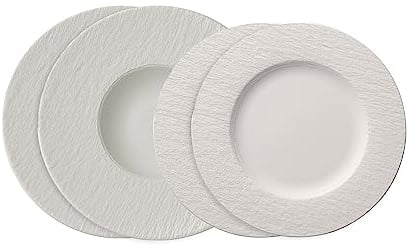 Villeroy & Boch – Manufacture Ensemble D’Assiettes, 4 P., Ensemble De Vaisselle Pour 2 Personnes, Porcelaine Premium, Blanc