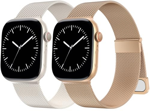 AMSKY 2 Piezas Magnetica Correas Compatible con Correa Apple Watch 44mm 40mm 46mm 42mm 45mm 41mm 38mm 49mm, Metalica Milanese con Doble Imán, para iWatch Series 11 10 9 8 7 6 5 4, SE Ultra 3 2 1