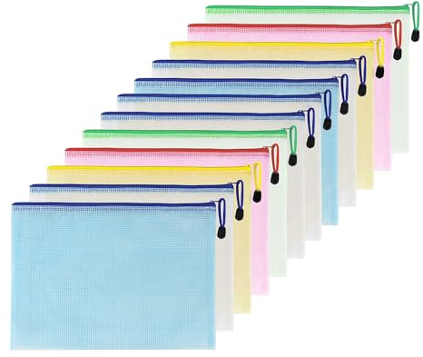 Taiyeestar 24 Stück Dokumententasche A5, bunte wasserdichte Dokumententasche mit Reißverschluss, Datei Zipper Tasche Mesh Kunststoff Reißverschlusstasche für Dokumente, Kosmetika, Reisezubehör