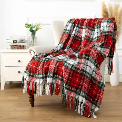 LALIFIT Karierte Überwurfdecke mit Fransen, Weihnachtsdekoration, superweiche Kaschmirdecke für Couch, Sofa, Bauernhaus, Halloween usw., 127 x 152,4 cm (Weihnachten)