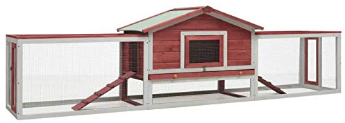 Camerina Kaninchenstall Rot 310x70x87 cm Kiefer & Tanne Massivholz Kaninchenhaus Outdoor