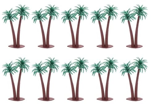 PATIKIL 2.6 Miniature Plastica Cocco Palma Albero 10 Pacco Mini Albero Decoro Micro Pianta Modello per Fai da Te Spiaggia Paesaggio Puntello Decorazione Scuro Verde