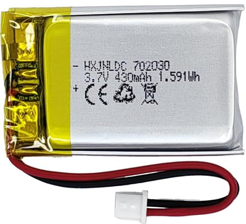 Batteria ricaricabile al polimero di litio CC 3.7V 430mAh 702030, adatta per prodotti elettronici fai da te 3.7-5V con sostituzione della batteria a 2 fili incorporata e luci LED