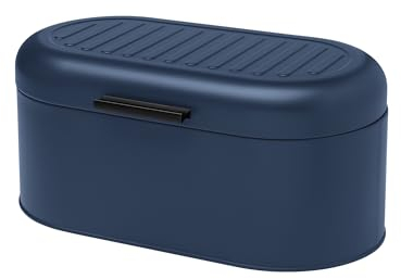 GALICJA ALEN Panera de acero con recubrimiento en polvo – Panera moderna – Caja de almacenamiento para pan – Caja de almacenamiento de pan – 34 x 18 x 16 – Azul marino