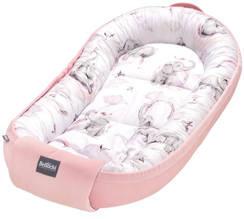 Bellochi Babynest für Neugeborene | Babyliegennest | 100% Baumwolle | 90x60x12cm - mit Schutzkanten | 0-9M | Habarigani