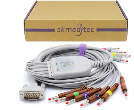 skmeditec EKG/ECG 10 Lead Banana IEC DirectConnectCable Compatible with Schiller AT10, AT101, AT102-Plus, AT104, AT110, AT3, AT5, AT6, AT60, Replacement with 15 Pins Connector for KKB007, CB-721014R/1