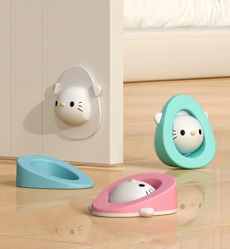 XTAIQD 3Pcs Door Stop,Door Stoppers,Door Wedge,Door Stopper and Wall Door Handle Stopper, 2-in-1 Combination Set,Cartoon Cat Rubber Door Wedge