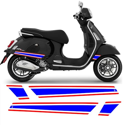 Adesivi Strisce Laterali Vespa Rosso Bianco Blu per GTS 125 150 200 250 300 GTV Decal Laminati