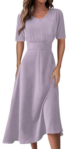 Générique Robe De Cérémonie Pour Femme Ronde,Robe De Soiree Femme Robe Longue Femme Décontractée Robe Femme Chic Et Elegant Col En V Robe Cocktail Femme Manches Courtes Robe Femme Ete(violet clair,M)
