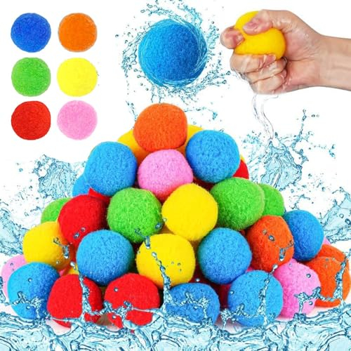 Wasserbomben Wiederverwendbar, 50 Stück Splash Bälle, Baumwoll Wasserbomben, Wiederverwendbare Wasserbomben, Wasserschlacht Bälle für Wasserschlacht im Garten Pool und Trampolin Sommer.