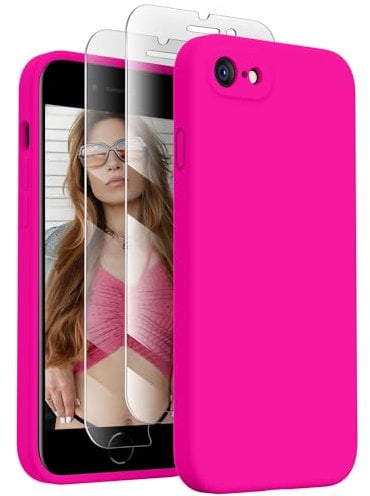 XXDD Designed for iPhone SE Case 2022/2020, for iPhone 7 8 - Silicone Case with Screen Protector, Soft Anti-Scratch Microfiber Lining, 4.7 inch, Hot Pink