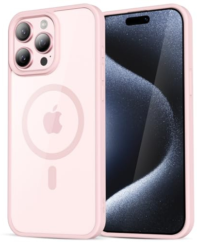 LoeoeL for iPhone 15 Pro Case Clear Mag Safe, Ultra Thin Slim Cover Magnetic Compatible with Magsafe Phone Case for Women Men Girl, Cute Soft TPU Silicone & Transparent Hard Plastic, Light Pink