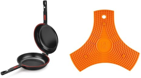 BRA Dupla Premiere - Sartén Doble para Tortilla de Patatas, 20 cm de Diámetro & Salvamanteles, Silicona, Naranja, 2 unidades