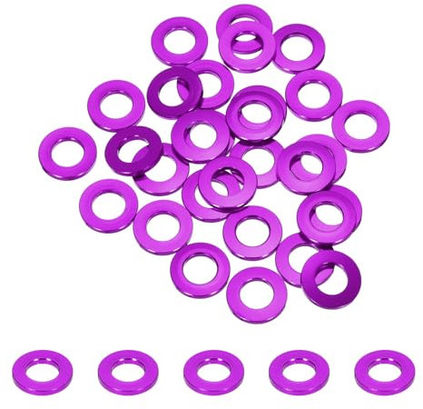 QUARKZMAN 30Pcs Rondelles Plates en Aluminium Anodisé M8, Diamètre du Trou 8 mm/0,31 Pouce, pour Vis Rc/Fpv/Pc/Drone/Accessoires Mécaniques, Pièces de Modèles (Violet)