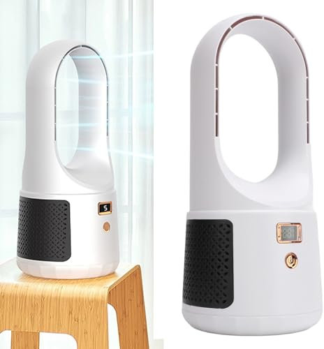 Ventilateur de Bureau sans Pales Ventilateur Table Refroidissement Portable et Silencieux avec Affichage LED 6 Vitesses Vent Petit Ventilateur Personnel Refroidisseur D'Air (WHITE)