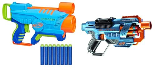 Nerf Elite Jr. Explorer Easy-Play Blaster, kann einfach geladen und abgefeuert Werden & Elite 2.0 Commander RD-6 Blaster, 12 Nerf Darts, 6-Dart Rotationstrommel