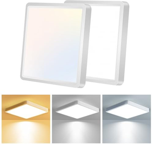 slochi 2Stück/3Farben 3000/4000/6500K LED Deckenleuchte, Quadrat Deckenlampe Flach Ø18cm 15W 1500LM, Ultra Dünn LED Deckenleuchte für Schlafzimmer,Badezimmer,Balkon,Flur, Küche,Eingang