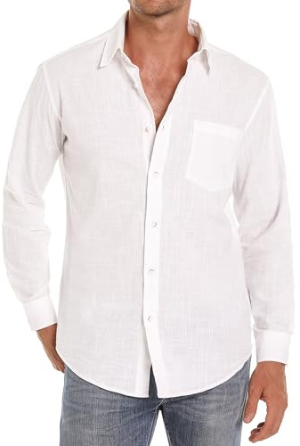 iClosam Camicia Lino Uomo Cotone Camicie Manica Lunga Estiva Camicie Shirt Uomo Casual