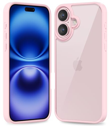oakxco Thin Slim Clear case for iPhone 16, Transparent Hybrid Hard Shell Plastic & Soft Silicone Rubber Bumper, Non-Yellow Acrylic Protective Lightweight Cover for Women, Light Pink