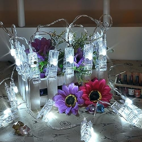 ELINKUME Foto Clip Lichterkette, 20 Foto-Clips, 2,2 Meter/7,21 Fuß,warmweiß,batteriebetrieben,ideal zum Aufhängen von Fotos,Notizen,Memos und Kunstwerken