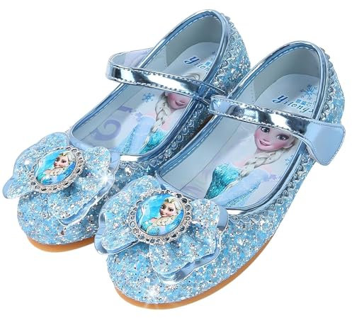 Vorkhuaeri Kinderschuh Prinzessin Schuhe ELSA Mädchen Flache Sportschuhe für Kinder Tanz Turnschuhe Prinzessin Kostüm Schuhe für Dress Up Party Cosplay (C3-Blue,28)