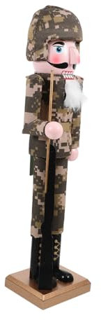 Cabilock 38cm Camouflage Nutcracker Soldier Decoration Wooden Christmas Ornament for Home Office