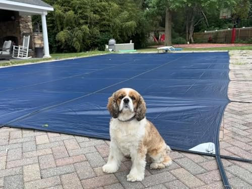 SAFWELAU Dustproof Pool Protector Swimming Pool Cover Winter Inground Pool Safety Cover for Rectangle/Oval/Kidney Shaped Pools, High Strength PP Mesh, with Complete Hardware Kit(2.2m x 4.5m/7ft x 14.7