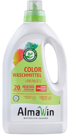 AlmaWin® Color Waschmittel flüssig [6x 1,5L - 120 Ladungen] mit Lindenblüten-Duft für strahlende Reinheit – Öko Waschmittel Color anwendbar für 30-60°C – Veganes Flüssigwaschmittel