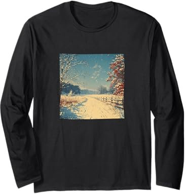 Grafica vintage paesaggio prato innevato Maglia a Manica