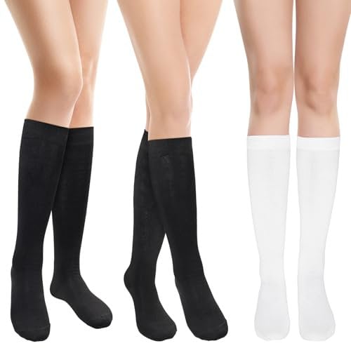 Kiiwah 3 Paar Kniestrümpfe Damen, Klassische Strünpfe aus Baumwolle Sportsocken Knee High Socks für Laufen Fußball Cheerleading Sport