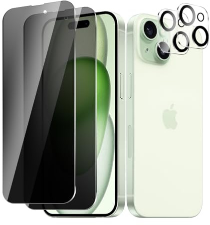 BIESHKJ 2+ 2-pack For iPhone 15 Plus Privacy Screen Protector + Camera Lens Protector, Anti Spy Tempered Glass, Easy to Install, 9H Hardness, Scratch-Resistant, Bubble-Free
