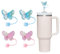 4 PCS Glitter Butterfly Straw Cover, Cap Toppers Compatible with Stanley 30&40 oz Tumbler Cups, 10mm Reusable Silicone Straw Tips Protectors Accessories, Pink Blue