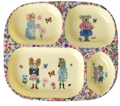 Rice Melamin Kinderteller mit 4er Einteilung - pink - Nathalie Lété Print