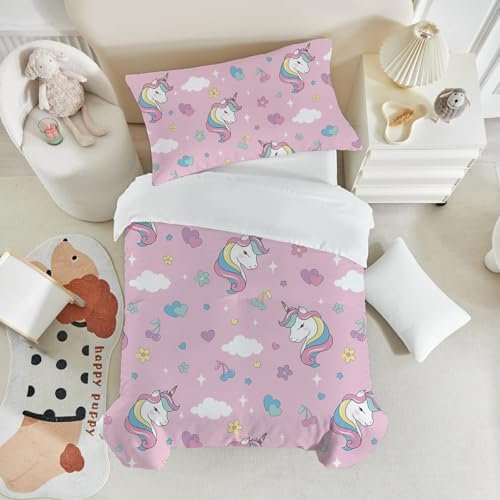 Caregchrisj Kinderbettwäsche 135x200 Bettwäsche für Kinder Mädchen，Rosa Einhorn Muster Mikrofaser Bettbezug und Kissenbezug 80x80 mit Reißverschluss