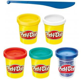 Coffret pour Play-doh - Lot de 5 Pots de Pate a Modeler 560 g - Couleurs Jaune Blanc Vert Rouge Bleu pailleté et 1 Accessoire