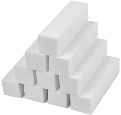SWKJ 10 Pcs White Nail Buffer Blocks,120 Grit Professional Buffing Files for Home and Salon Use,Nail Art Tips Tool for Natural Acrylic and Gel Nails - (9.5 × 2.5 × 2.5cm)