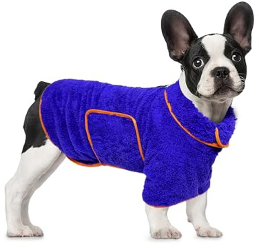 Hundebademantel Schnell Trocknend Badetuch aus Mikrofaser, Bibykivn Einstellbar Hundehandtuch mit Klettverschluss, Saugfähiger Hunde Bademantel mit Hut für Große Mittlere Hunde (Blau 1, S)