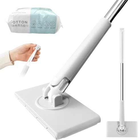 Casbomy Automatischer Tuchwechsel Mini Mop, 360° Rotierbares Wischmopp, Ohne Hände Ersetzen, Anwendbar Wischer Boden, Glas, Küchen und Badezimmerreinigung(1 Wischer+Waschhandtücher 50 Stück/Packung)