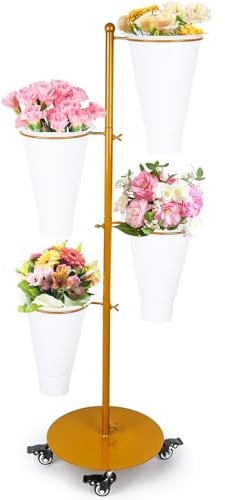 LEALIBAUSS Blumenständer aus Metall mit 4 Eimern, Blumenwagen mit Rädern, Blumenleiste für Hochzeit, Garten, Events, Party-Dekoration