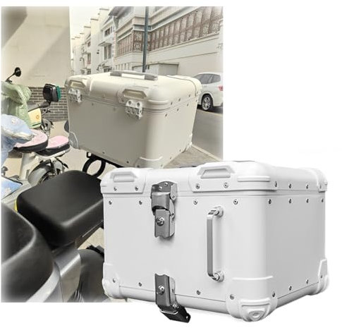 Robusto Top Case Moto 40L 45L Baúl De Aluminio para Motocicleta Baúl De Moto Universal Impermeable Maleta para Moto Bolsa Casco Moto con Forro de Cuero Caja de Cola De Motocicletas Extraíble(White,45l