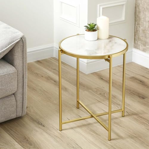 VANITY LIVING Set of 2 Nesting Tables with Marble Top – Space-Saving Nest of Side Tables for Living Room, End Tables Bedroom & Home Decor (Gold with Marble Top)