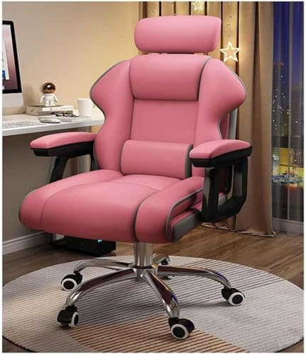 Chaise de Bureau Moderne en Cuir, Hauteur réglable, avec roulettes, sans Repose-Pieds, pour Gaming, Blanche (Rose)
