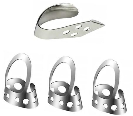 AKOOSY 4 Stück Verstellbare Gitarren Fingerpicks aus Edelstahl Komfortabel zu Tragen Silberfarben für Gitarre und Andere Saiteninstrumente