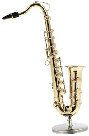 ERINGOGO Exquisites Miniatur Tenor Saxophon Modell mit Ständer und Schwarzer Box Dekoratives Musikinstrument für Heimdeko und Fotorequisiten Realistisch und Fein Verarbeitet